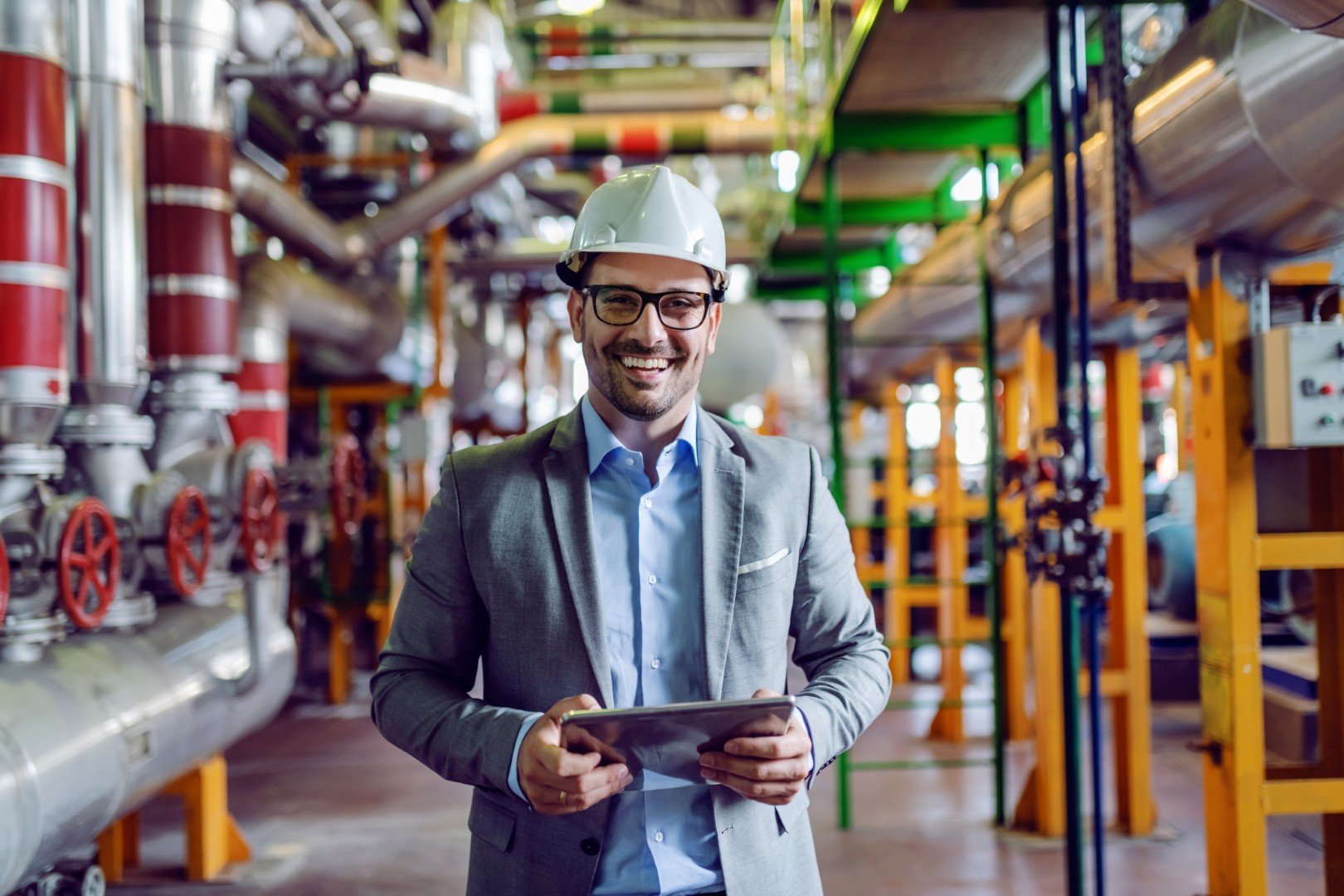A man in an industrial building.