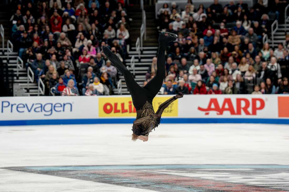 Ilia Malinin does a backflip in the men’s free skate at the U.S. Figure Skating Championships in January.