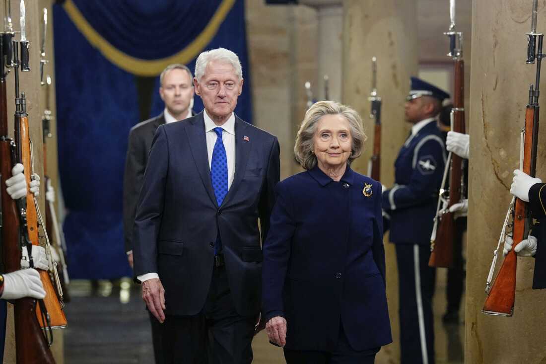 Former President Bill Clinton and former Secretary of State Hillary Clinton arrive for the inauguration in the rotunda of the U.S. Capitol on Jan. 20, 2025. House Republicans are seeking testimony from the Clintons about their past ties with Jeffrey Epstein.