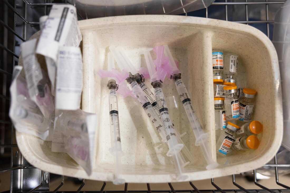 In this Nov. 30, 2021, photo, syringes and vials of Naloxone are shown during the media tour of the supervised drug injection site OnPoint, in New York.
