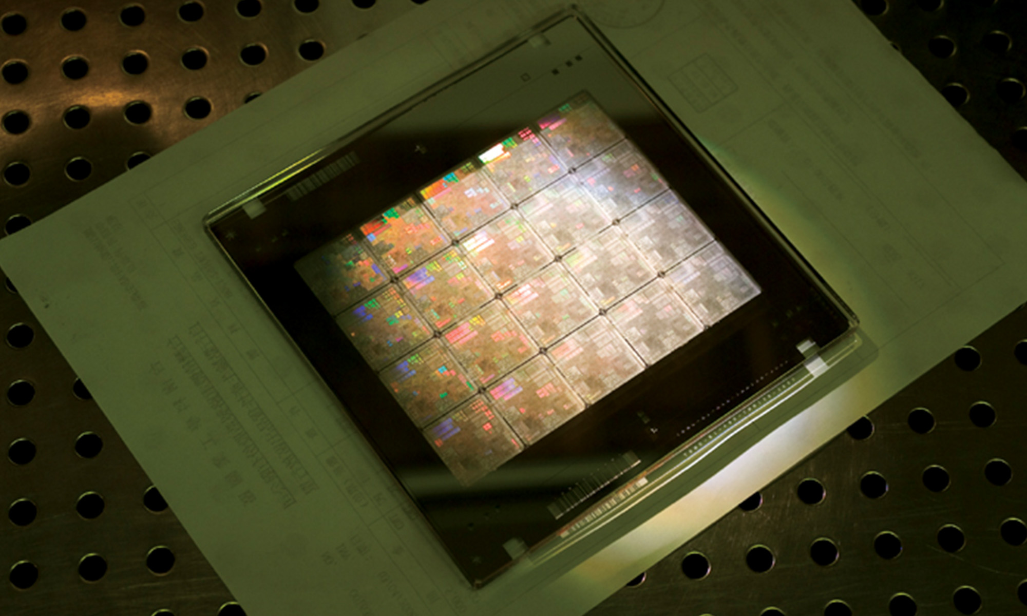 A Taiwan Semiconductor microchip in its foundry casing.