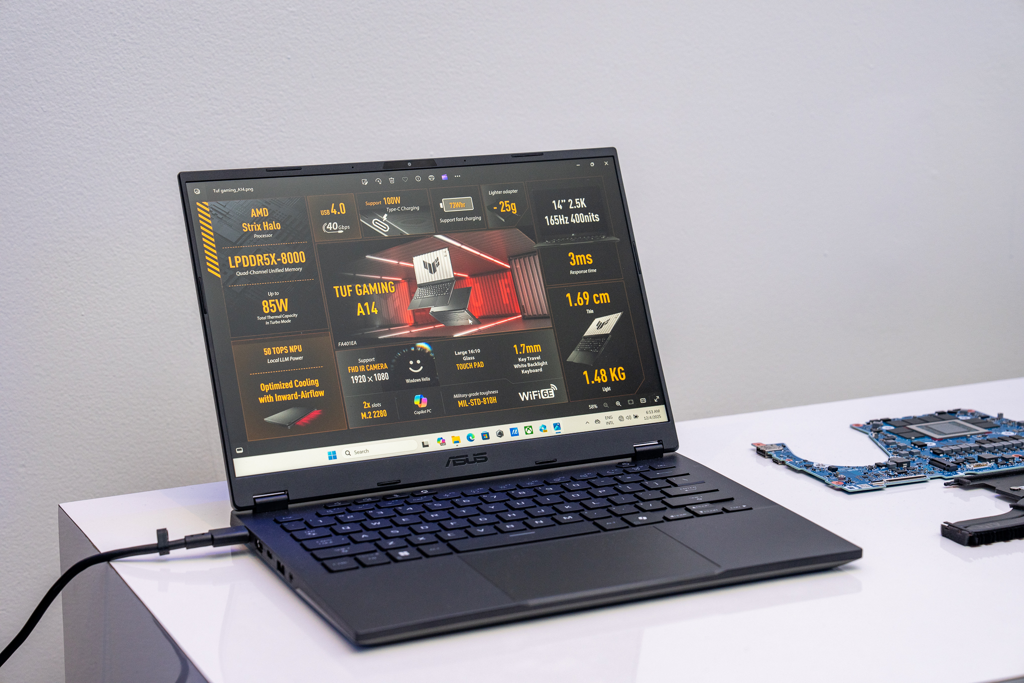 Spotted at CES: Asus stuck a Strix Halo into its budget TUF gaming laptop line. Asus wouldn’t say price just yet.