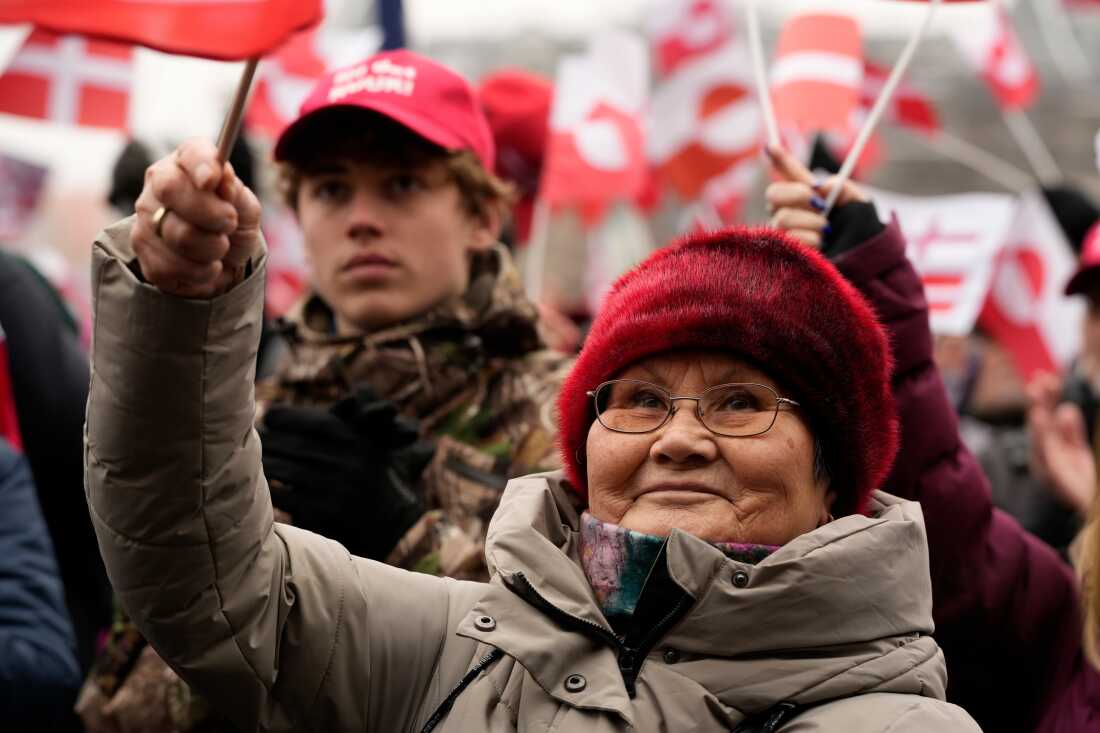 People gather for a pro- Greenlanders demonstration, in Copenhagen, Denmark on Saturday.