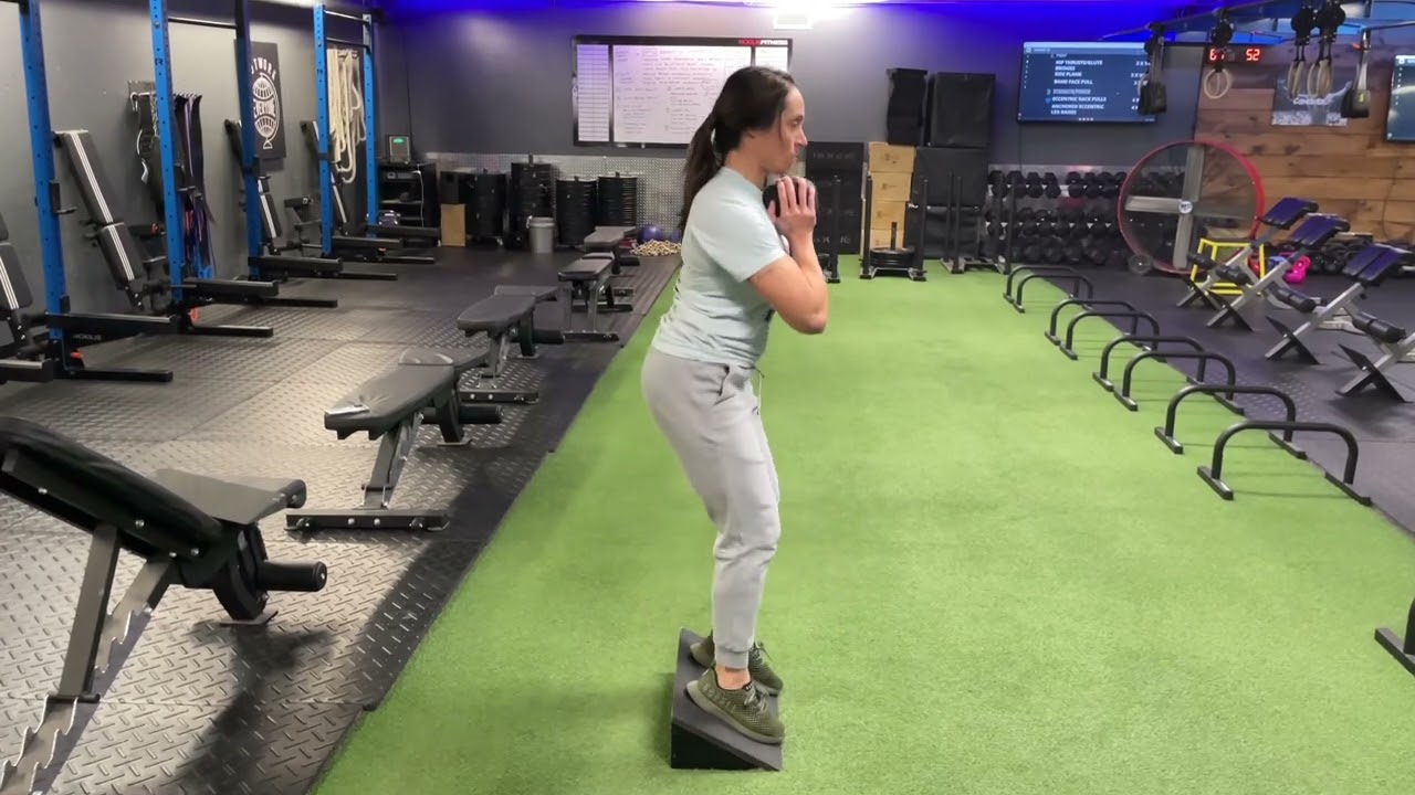 Slant Board Eccentric Goblet Squat - YouTube