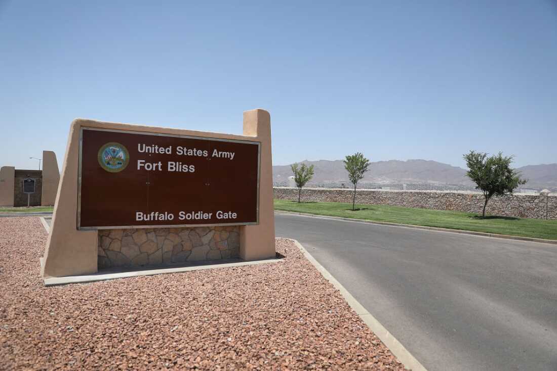 An entrance to Fort Bliss is shown as reports indicate the military will begin to construct temporary housing for migrants on June 25, 2018 in Fort Bliss, Texas.
