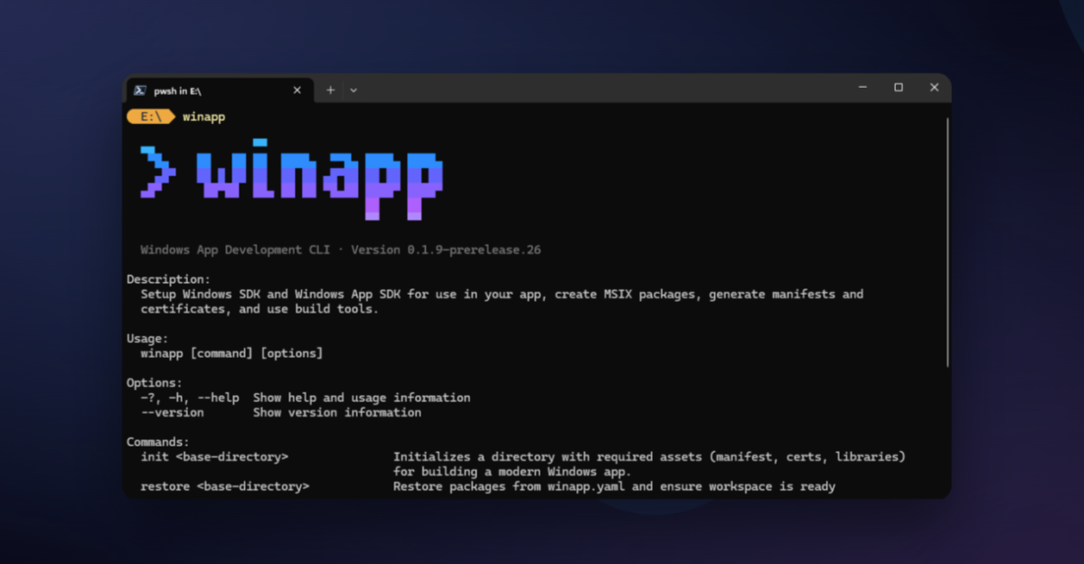 Winapp is Microsoft’s new command line utility for developers.