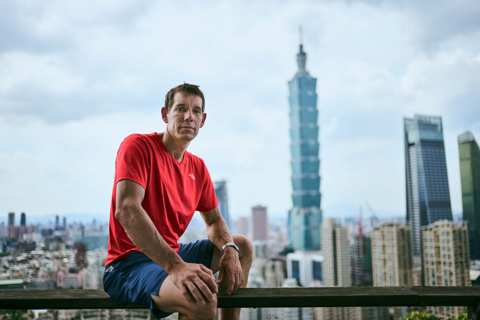 Honnold is preparing to climb one of the world's tallest skyscrapers, Taipei 101 (pictured in the background)
