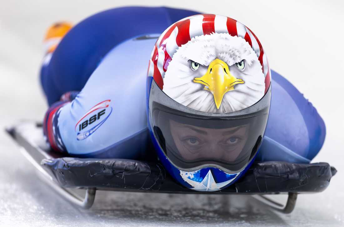 Katie Uhlaender of the USA competed during the Women’s Skeleton race of the 2025 IBSF World Championships at Mt Van Hoevenberg on March 6, 2025 in Lake Placid, New York.
