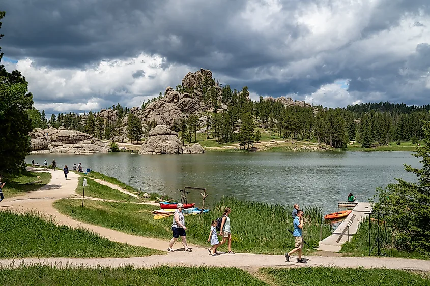 Families enjoy a summer day on Sylvan Lake in Custer State Park, South Dakota