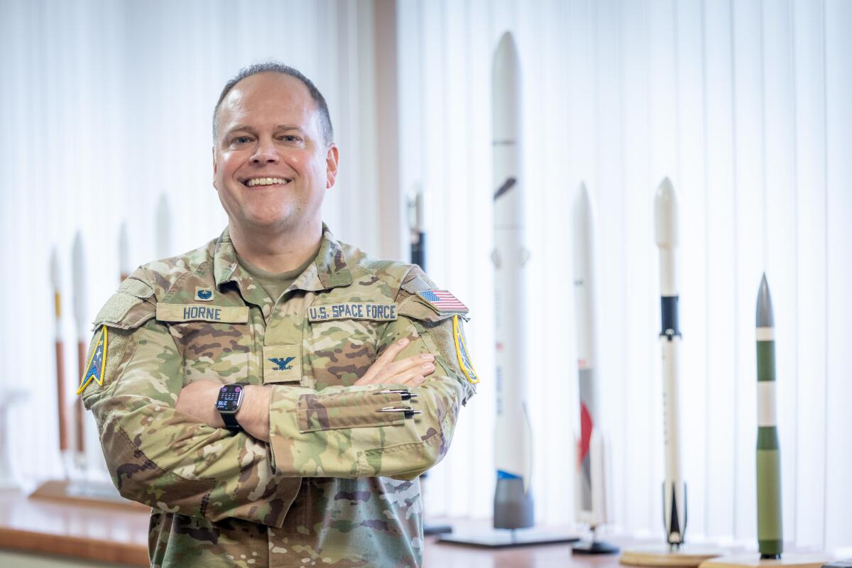 Col. James T. Horne III, commander of Vandenberg Space Force Base in his office.
