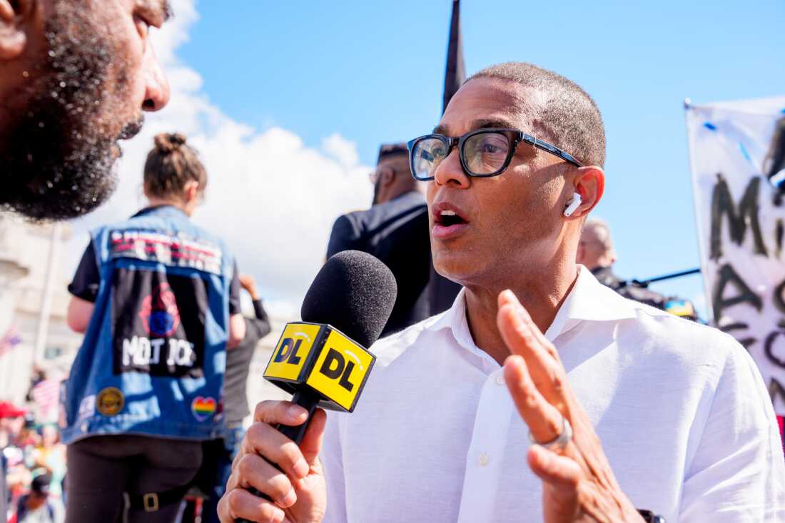 Journalist Don Lemon, center, interviews Rep. Al Green (D-TX) at a rally at Columbus Circle near Union Station on September 2, 2025 in Washington, DC.