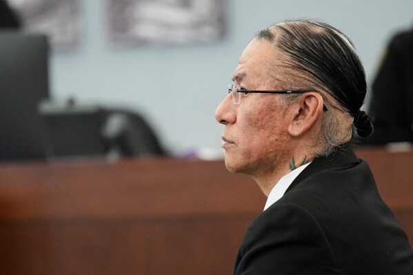 Nathan Chasing Horse appears in court for his trial on charges of sexually abusing Indigenous women and girls Tuesday, Jan. 20, 2026, in Las Vegas. (AP Photo/John Locher)