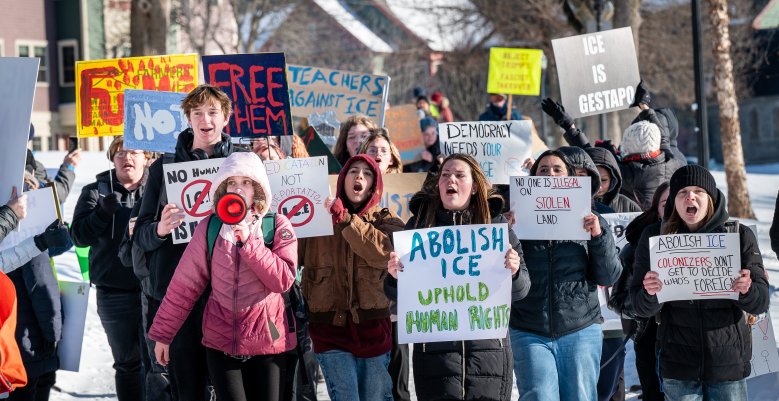 Lewiston High School students march in protest of ICE