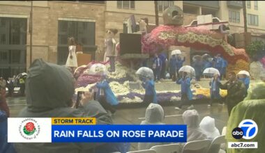 Despite rain, 137th Rose Parade makes its way down Colorado Boulevard in Pasadena