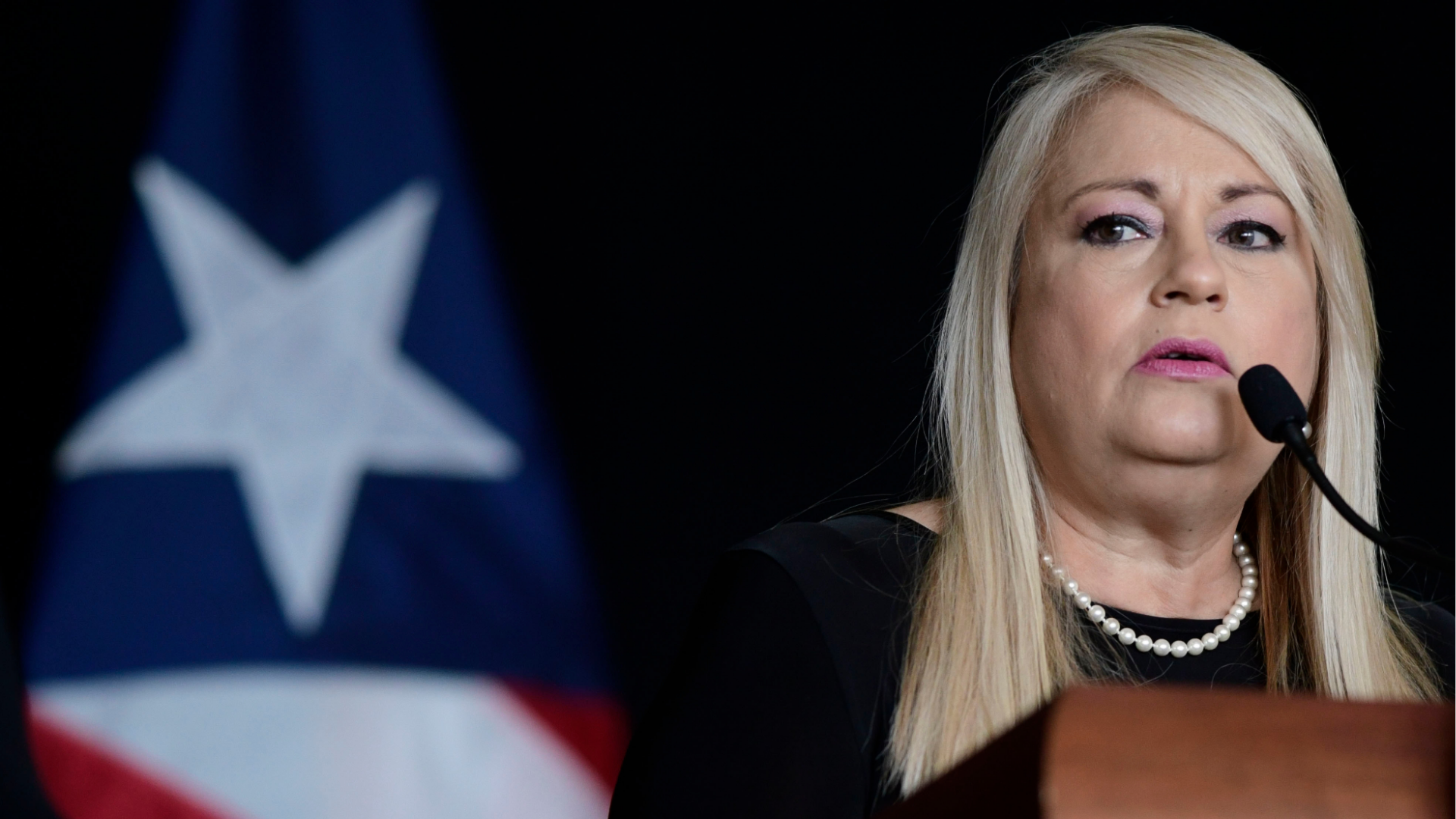FILE - Governor Wanda Vázquez speaks at a press conference in San Juan, Puerto Rico, May 21, 2020.