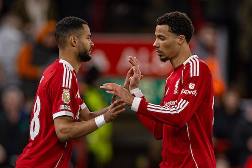 LIVERPOOL, ENGLAND - Saturday, December 27, 2025: Liverpool's Hugo Ekitike is substituted for Cody Gakpo (L) during the FA Premier League match between Liverpool FC and Wolverhampton Wanderers FC at Anfield. Liverpool won 2-1. (Photo by David Rawcliffe/Propaganda)