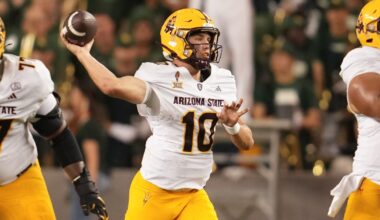 Sep 13, 2025; Oxford, Mississippi, USA; Arkansas Razorback defensive lineman Ian Geffrard (95) waits for the snap during the third quarter during the third quarter at Vaught-Hemingway Stadium. Mandatory Credit: Petre Thomas-Imagn Images