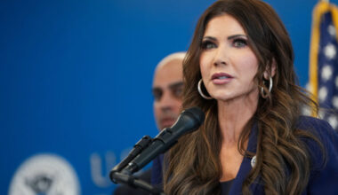 U.S. Homeland Security Secretary Kristi Noem speaks during a press conference, in New York City