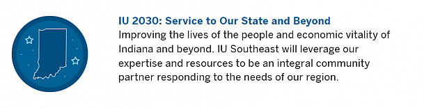 Pillar 3 description Icon of the State of Indiana with the description of the IU Southeast IU 2030 Pillar 3 goal.