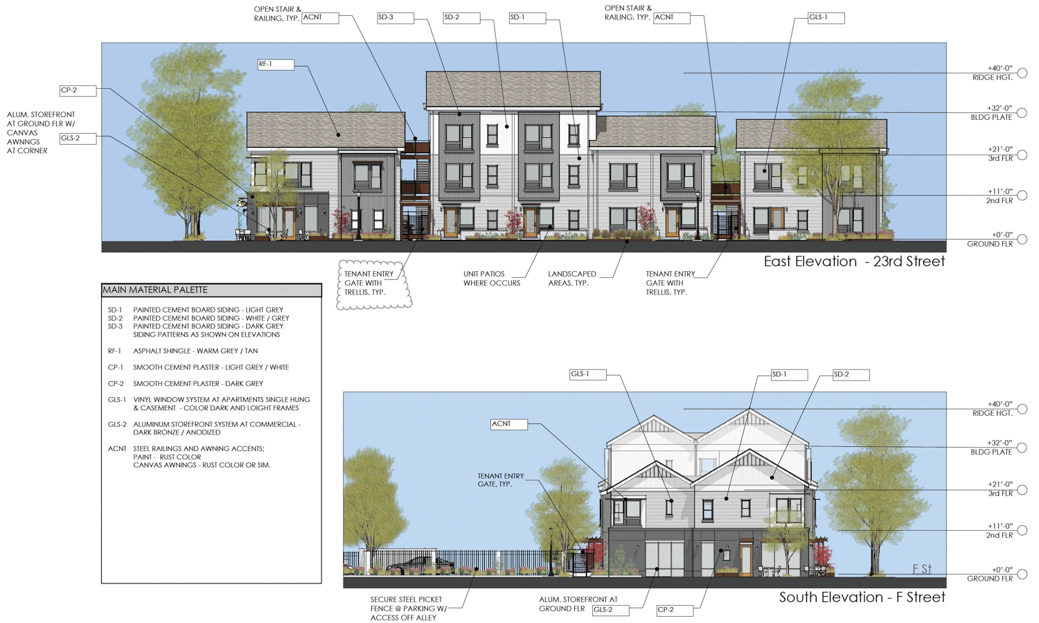 2211 F Street facade elevation, illustration by Vrilakas Groen Architects