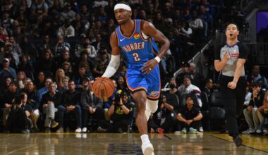 Shai Gilgeous-Alexander dribbles the ball