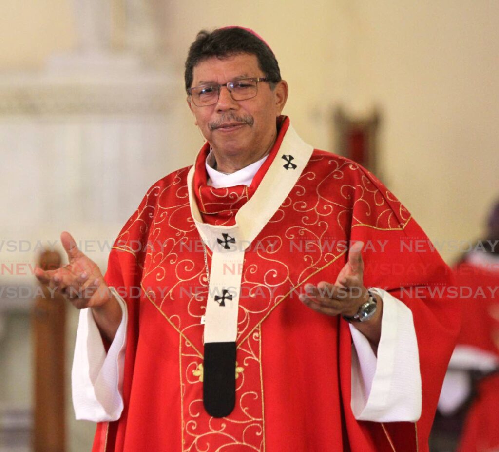 Archbishop Charles Jason Gordon during a mass at the Cathedral of Immaculate Conception, Port of Spain on April 7, 2023.. - File photo by Angelo Marcelle