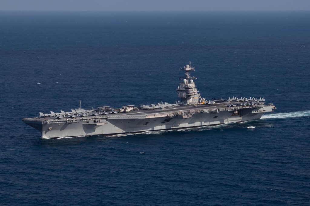 IN THE CARIBBEAN: The US Navy's aircraft carrier USS Gerald R. Ford which is now in the south Caribbean Sea as part of the US' military build-up to counter narco-terrorists and narco-traffickers from Venezuela. - Photo courtesy Wikipedia