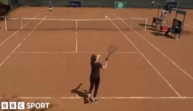 Hajar Abdelkader fails to serve properly during her match with Lorena Schaedel