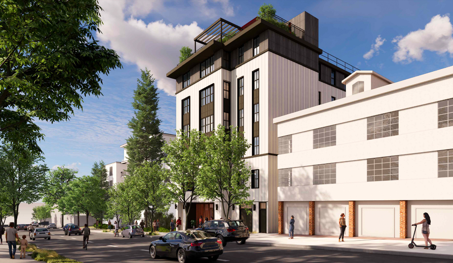 2727 Haste Street seen from across the street, rendering by SDT Architects