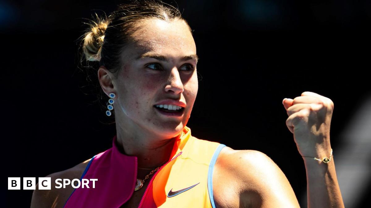 Aryna Sabalenka celebrates victory over Iva Jovic