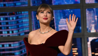 The Late Show with Stephen Colbert and guest Taylor Swift during Wednesday’s December 10, 2025 show.