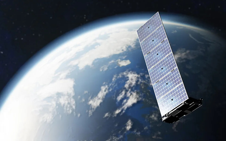 Internet starlink satellite in space near Earth