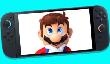 Mario scratches his chin inside a Switch 2.