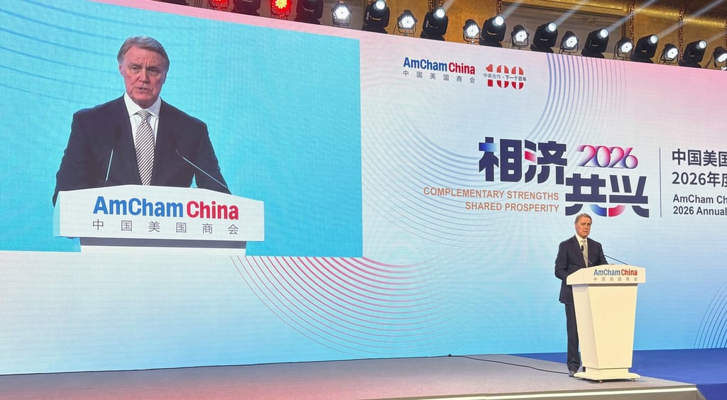 US ambassador to China David Perdue speaks during an American Chamber of Commerce in China event in Beijing on Thursday. Photo: AP
