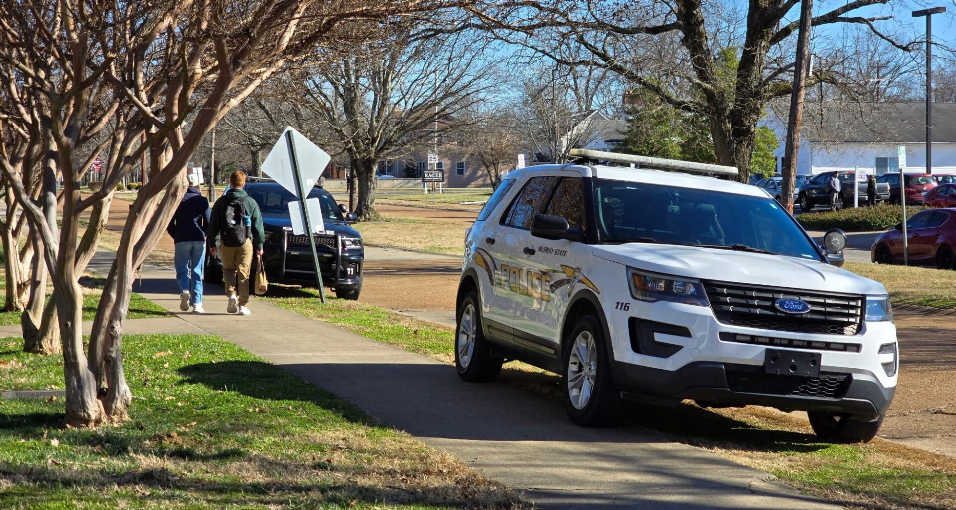 Murray Police parked outside Waterfield Library