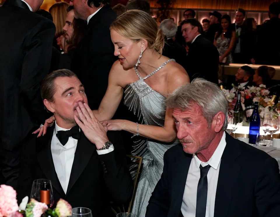 He shared a table with his “One Battle After Another” co-star Leonardo DiCaprio. Penske Media via Getty Images