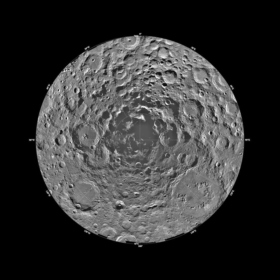 A view of the lunar surface as seen from the Moon's South Pole