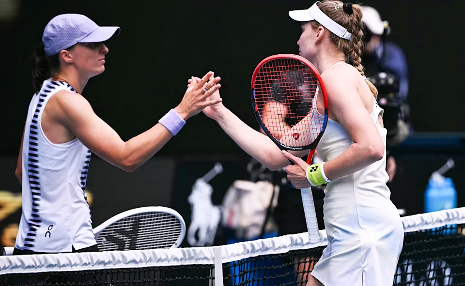 Elena Rybakina, pictured here after beating Iga Swiatek at the Australian Open.