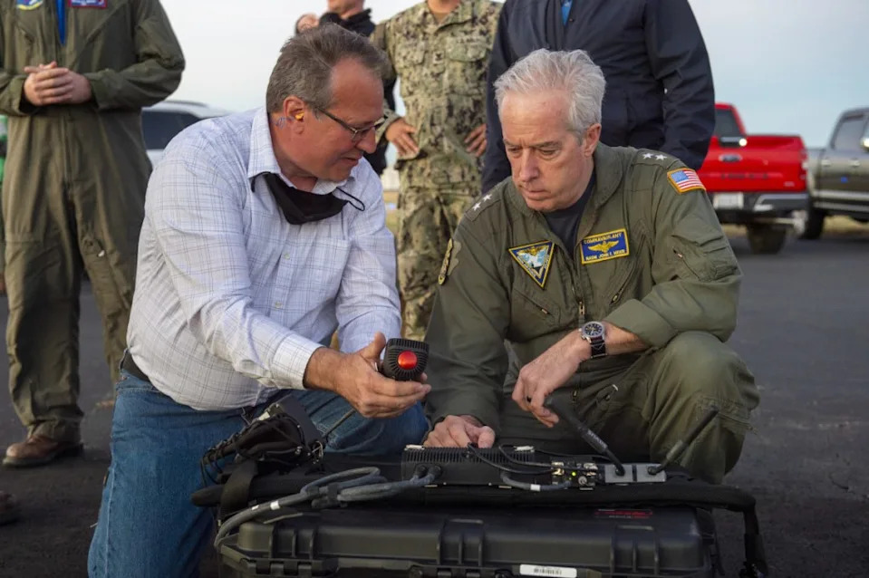 A look at a deck control device that has been used in previous testing involving the T1 MQ-25 demonstrator. <em>USN</em>