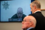 David Farley attends his arraignment at the Clackamas County Courthouse remotely from jail on Friday, Oct. 10, 2025, in Oregon City, Ore.