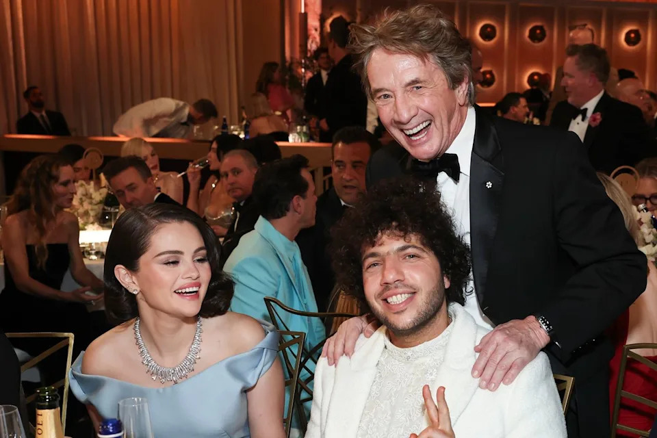 Stewart Cook/CBS via Getty  Selena Gomez, Benny Blanco and Martin Short in January 2025
