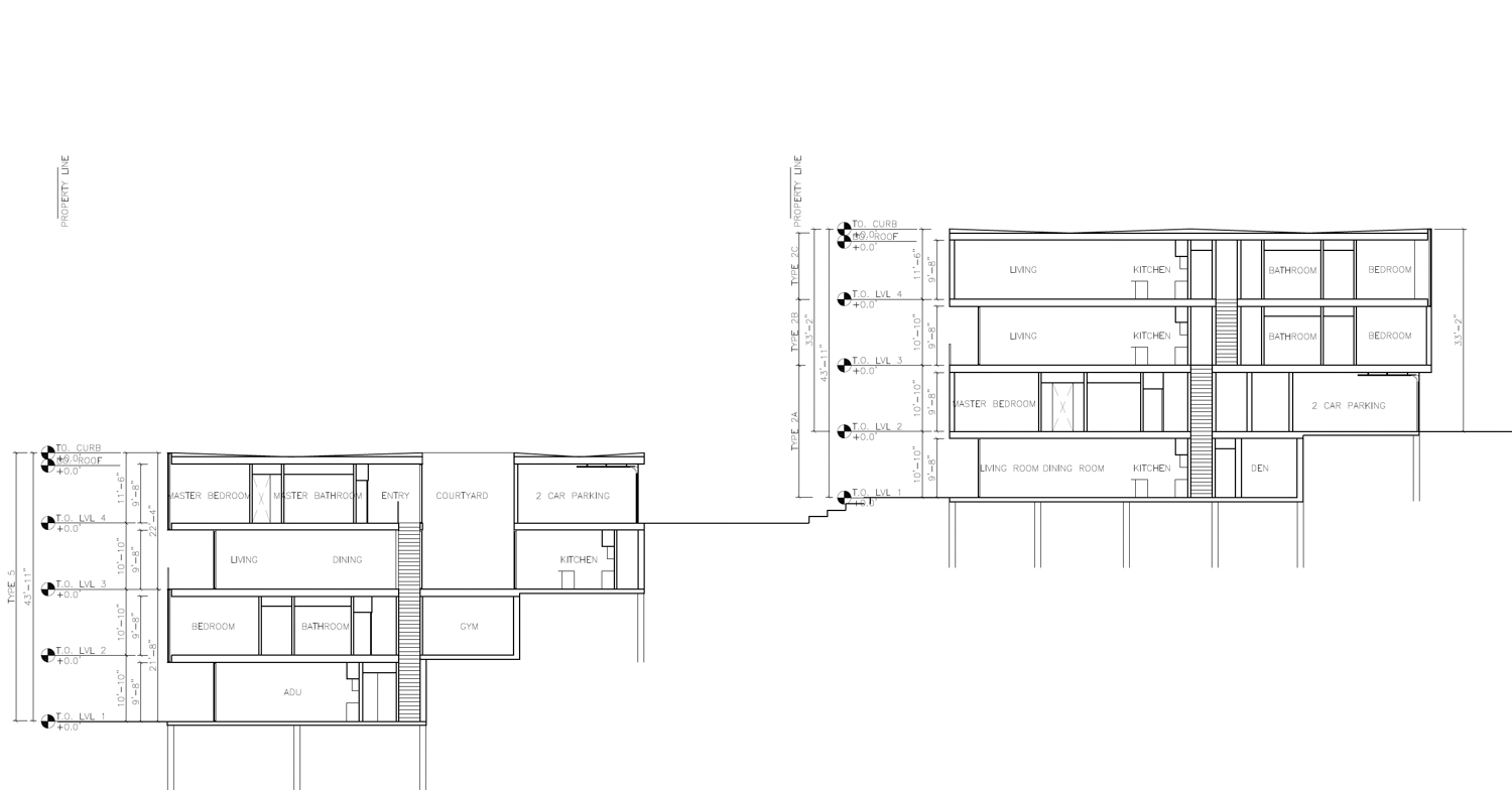 645 48th Avenue vertical cross-section, illustration by Stanley Saitowitz Natoma Architects