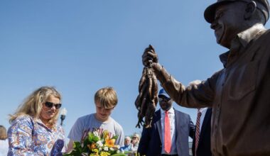 Statue of shrimper Wayne Magwood at Shem Creek vandalized