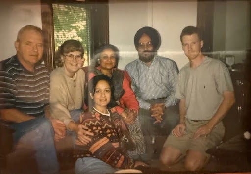 The author with her parents, Gerrit, and Gerrit's parents. "This was the first time my parents met my in-laws," she writes.