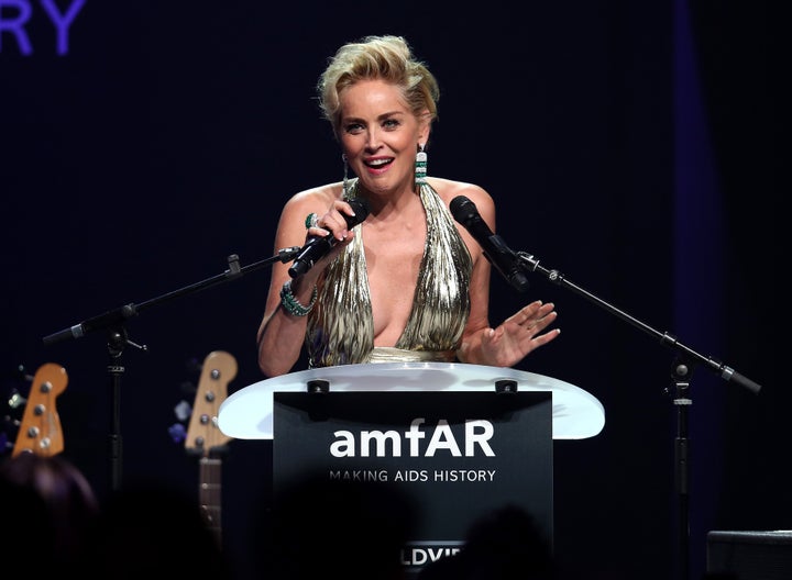 Stone speaks at an amfAR gala in 2014 in Cap d'Antibes, France.