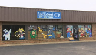 Window art at Evansville Toys and Games safe for now