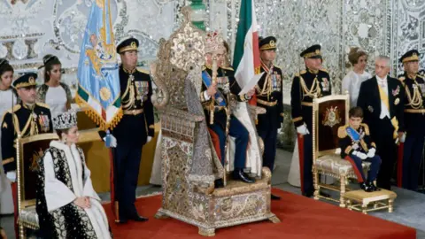 UPI/Bettmann Archive/Getty Images The coronation of Mohammad Reza Pahlavi, the Shah of Iran (1919 - 1908), and his wife Farah Pahlavi, in Tehran, Iran, October 26th 1967. Seated on the right is Crown Prince Reza Pahlavi.