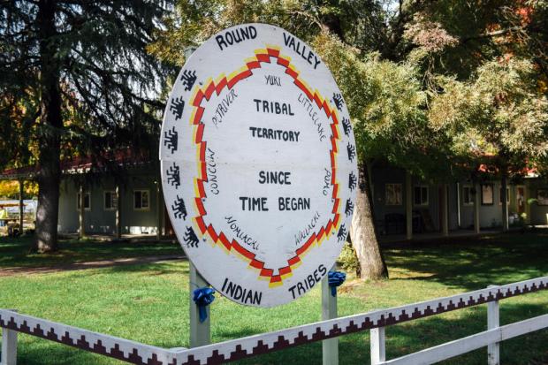The Round Valley Indian Tribes Tribal Administration Building in Colveo, Calif., on Oct. 22, 2021. The confederation is made up of seven tribes, including the Yuki. (Alexandra Hootnick/The New York Times)