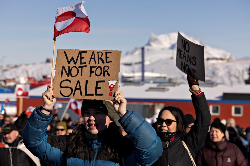 Protesters gather in front of the US consulate during a demonstration in Nuuk