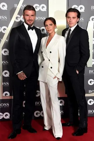 David M. Benett/Dave Benett/Getty David Beckham, Victoria Beckham and Brooklyn Beckham in 2019